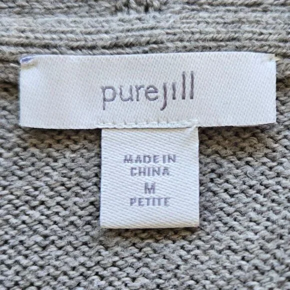 J.Jill Pure Jill Womens Medium Petite Gray One Button Cardigan Sweater Pockets - Picture 7 of 9